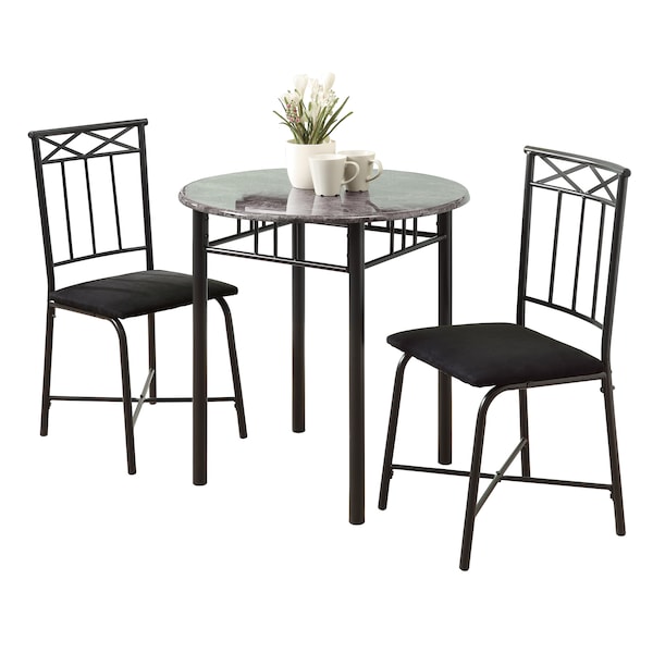Monarch Specialties Dining Set - 3Pcs Set / Grey Marble / Charcoal Metal I 3065 - main